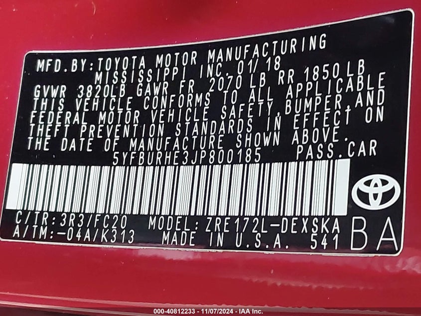 2018 TOYOTA COROLLA SE - 5YFBURHE3JP800185