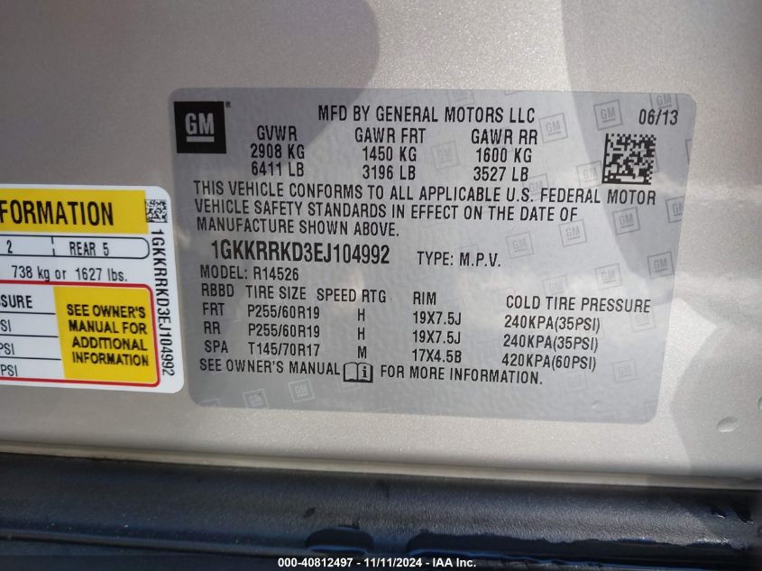 2014 GMC ACADIA SLT-1 - 1GKKRRKD3EJ104992