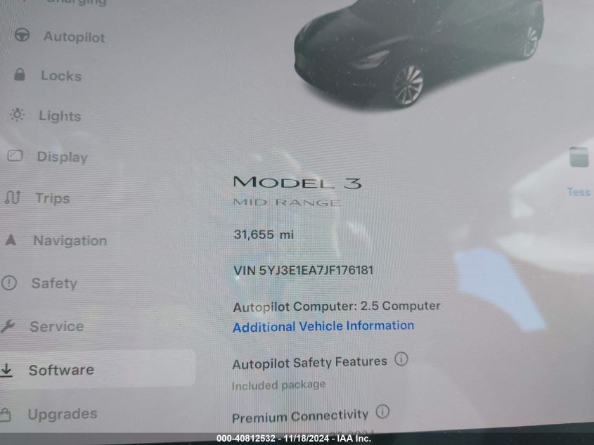 2018 Tesla Model 3 VIN: 5YJ3E1EA7JF176181 Lot: 40812532