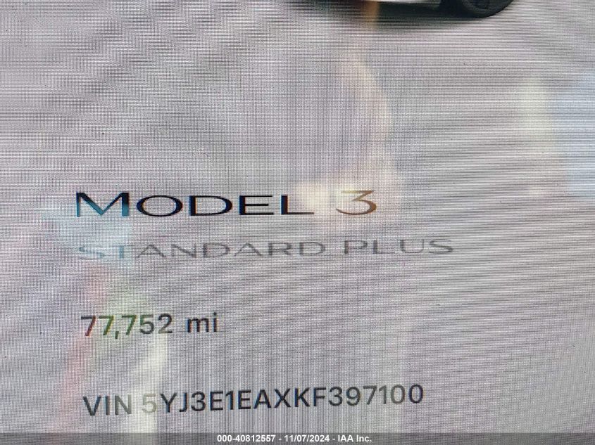 2019 Tesla Model 3 Long Range/Mid Range/Standard Range/Standard Range Plus VIN: 5YJ3E1EAXKF397100 Lot: 40812557