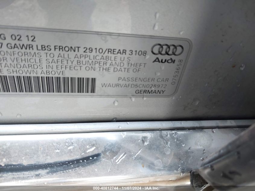 2012 Audi A8 L 4.2 VIN: WAURVAFD5CN028972 Lot: 40812744