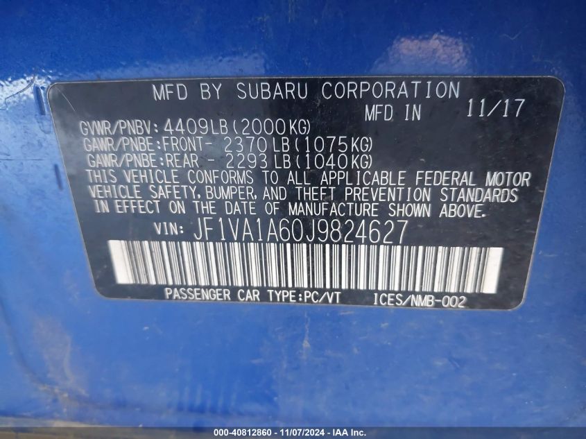 VIN JF1VA1A60J9824627 2018 SUBARU WRX no.9