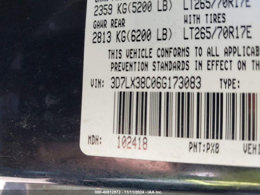 2006 DODGE RAM 3500 VIN: 3D7LX38C06G173083