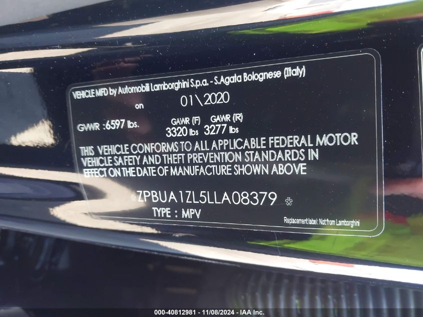 2020 Lamborghini Urus VIN: ZPBUA1ZL5LLA08379 Lot: 40812981