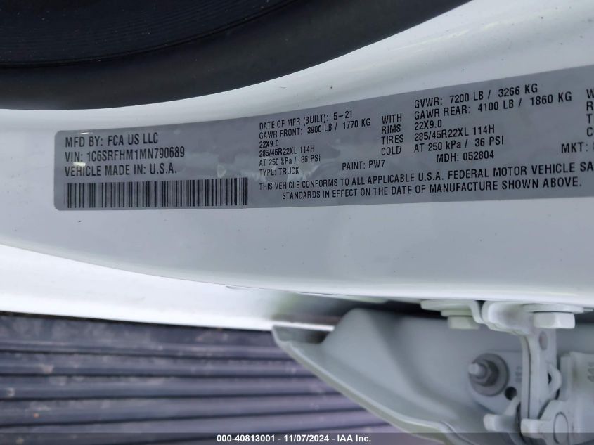 2021 RAM 1500 LIMITED  4X4 5'7 BOX - 1C6SRFHM1MN790689
