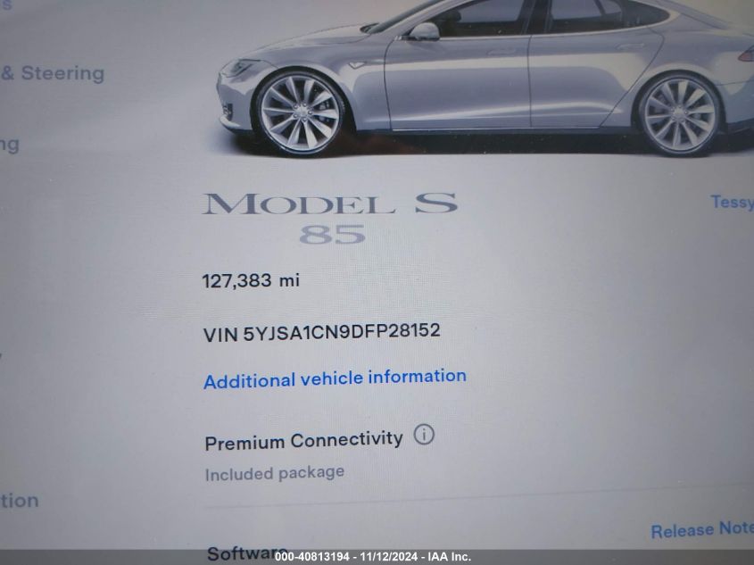 2013 Tesla Model S VIN: 5YJSA1CN9DFP28152 Lot: 40813194