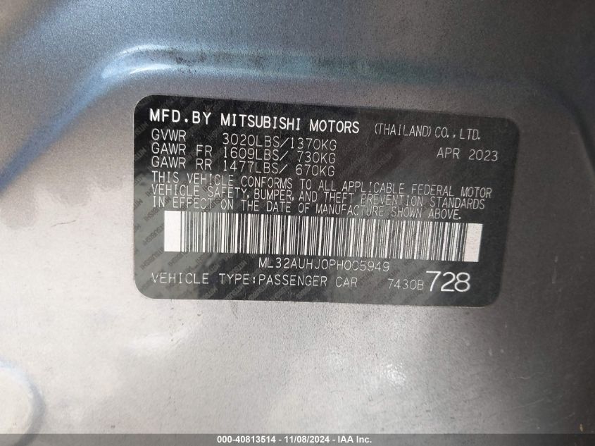 2023 Mitsubishi Mirage Es VIN: ML32AUHJ0PH005949 Lot: 40813514