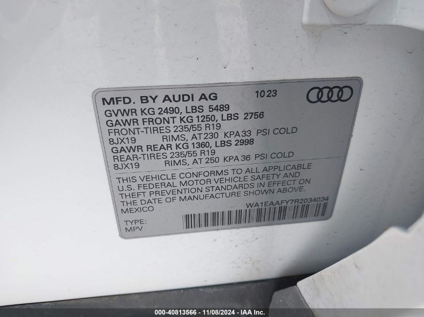 2024 Audi Q5 Premium Plus 45 Tfsi S Line Quattro VIN: WA1EAAFY7R2034034 Lot: 40813566