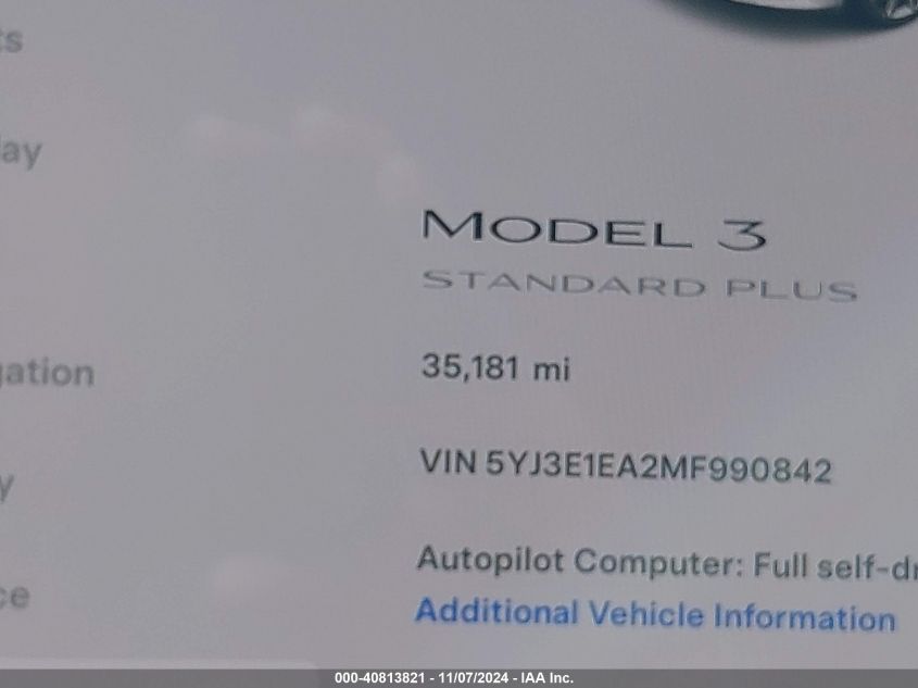 VIN 5YJ3E1EA2MF990842 2021 Tesla Model 3, Standard... no.15