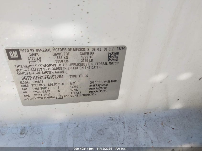 VIN 3GTP1UEC6FG102204 2015 GMC SIERRA 1500 no.9