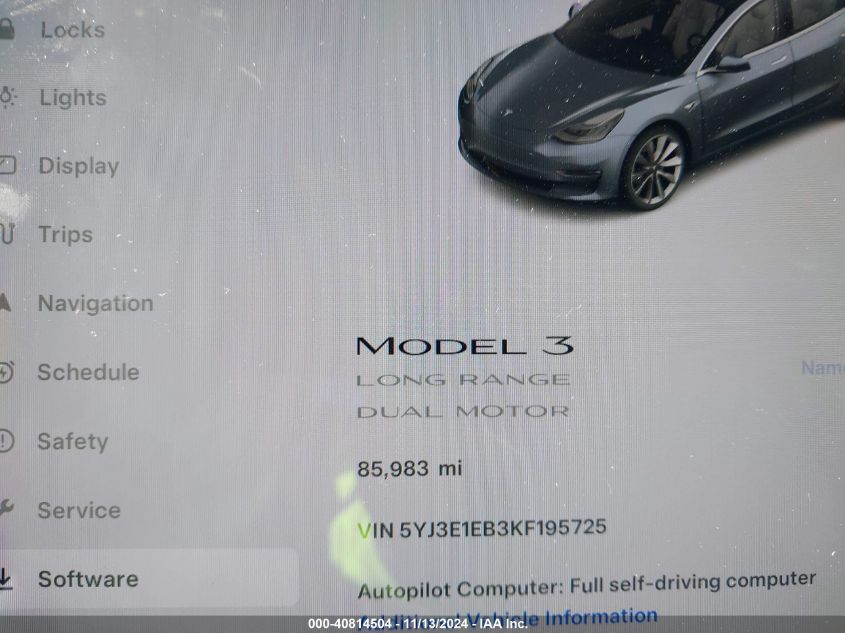 VIN 5YJ3E1EB3KF195725 2019 Tesla Model 3, Long Rang... no.7