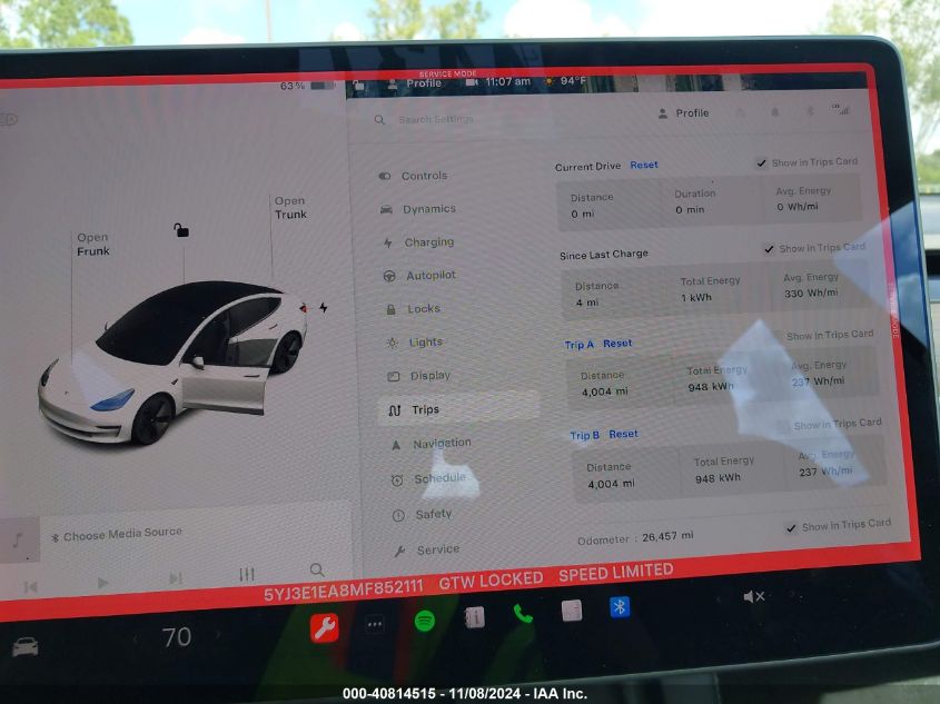 2021 Tesla Model 3 Standard Range Plus Rear-Wheel Drive VIN: 5YJ3E1EA8MF852111 Lot: 40814515