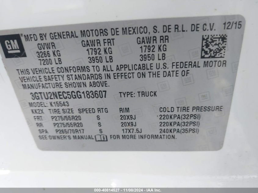 VIN 3GTU2NEC5GG183607 2016 GMC Sierra, 1500 Slt no.9