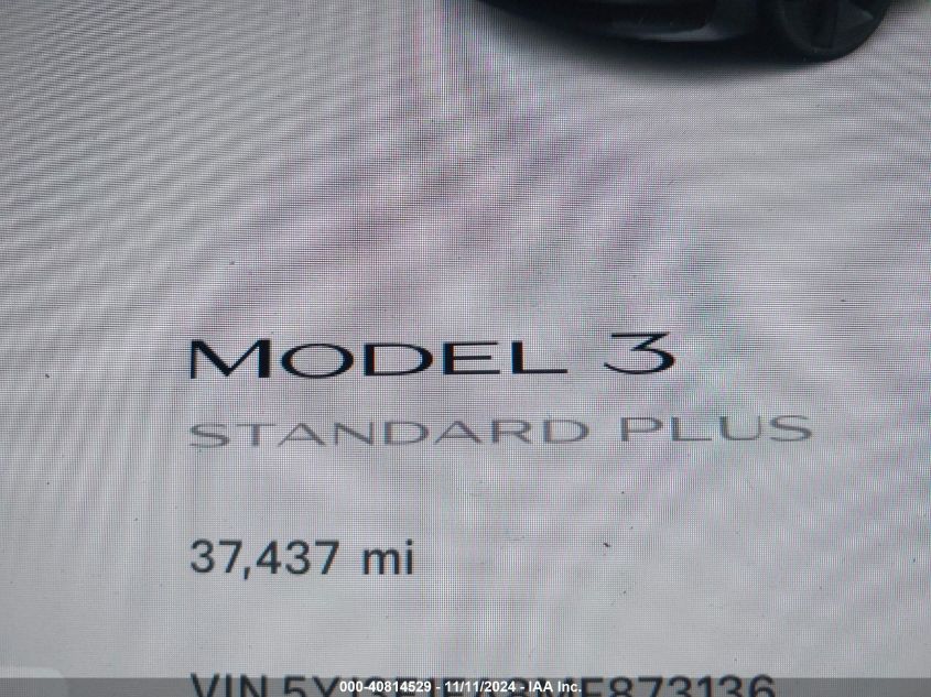 2021 Tesla Model 3 Standard Range Plus Rear-Wheel Drive VIN: 5YJ3E1EA8MF873136 Lot: 40814529