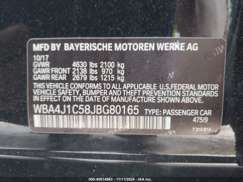 2018 BMW 430I GRAN COUPE - WBA4J1C58JBG80165