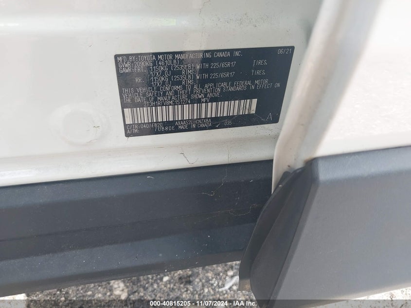 2021 TOYOTA RAV4 LE VIN: 2T3H1RFV8MC151274