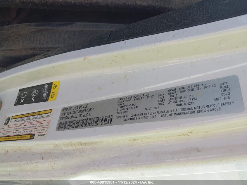 2021 JEEP WRANGLER UNLIMITED RUBICON 4X4 - 1C4JJXFG5MW843001