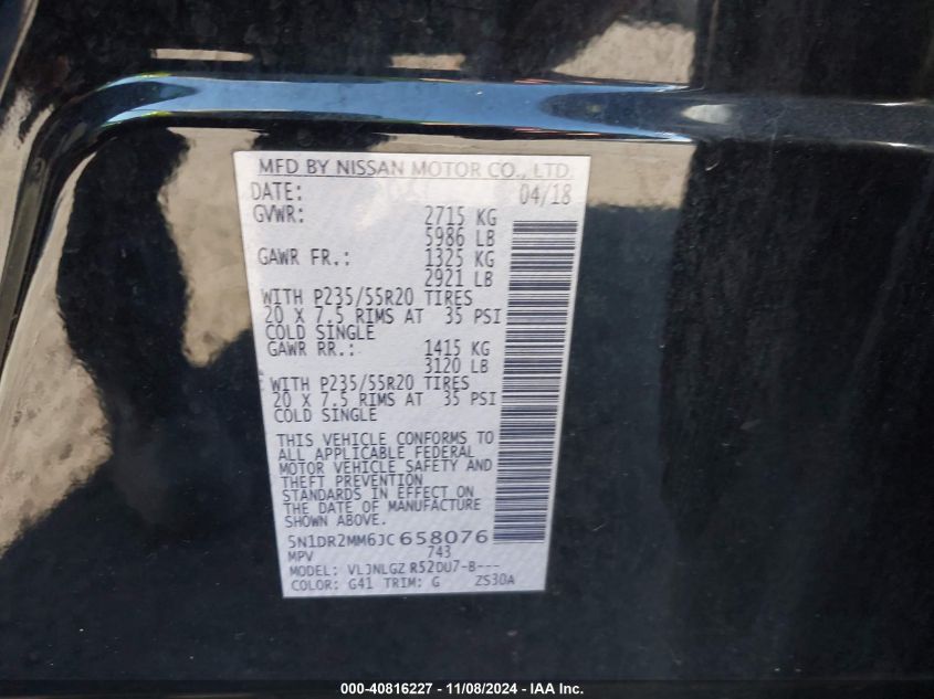 2018 NISSAN PATHFINDER SL 5N1DR2MM6JC****** from the USA