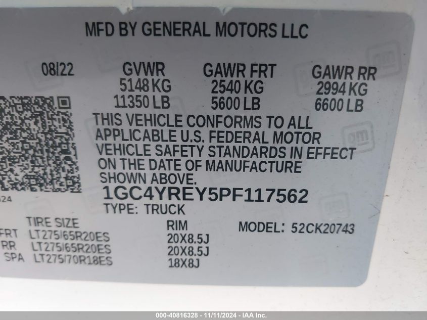 2023 Chevrolet Silverado 2500Hd 4Wd Standard Bed High Country VIN: 1GC4YREY5PF117562 Lot: 40816328