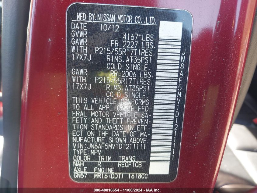 2013 NISSAN JUKE SL - JN8AF5MV1DT211111