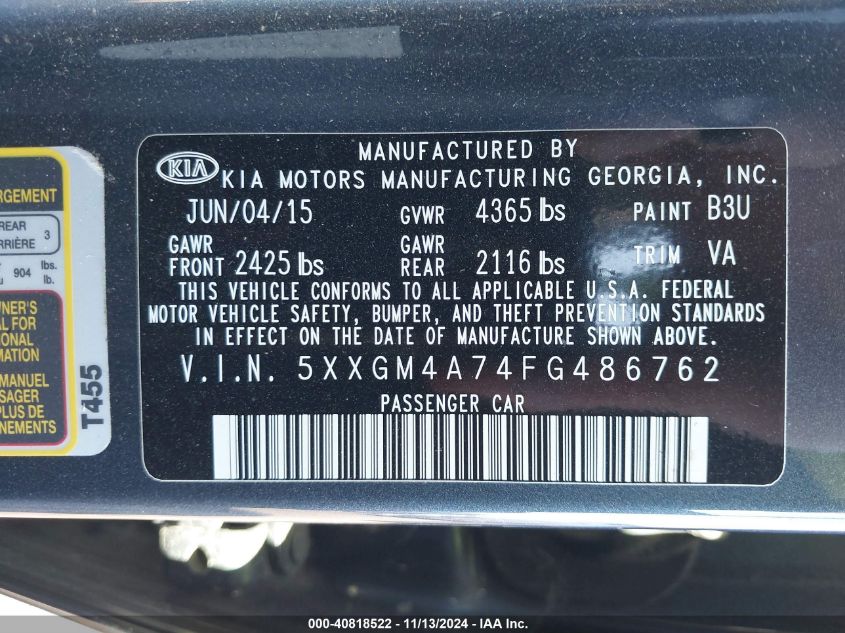 2015 KIA OPTIMA LX - 5XXGM4A74FG486762