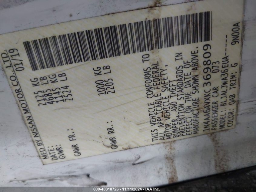 2019 NISSAN MAXIMA 3.5 SV - 1N4AA6AVXKC369809