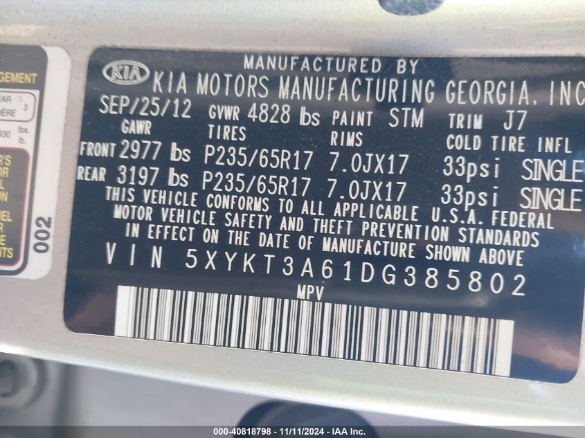 2013 KIA SORENTO LX - 5XYKT3A61DG385802