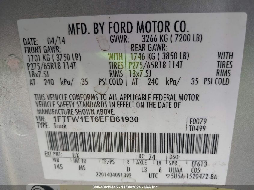 VIN 1FTFW1ET6EFB61930 2014 Ford F-150, Xlt no.9