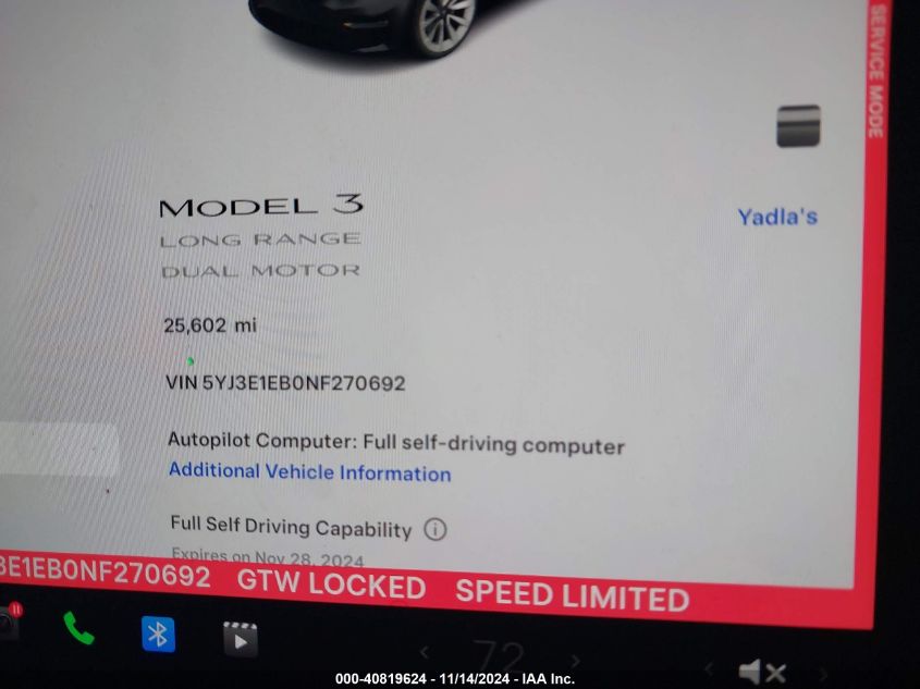 2022 Tesla Model 3 Long Range Dual Motor All-Wheel Drive VIN: 5YJ3E1EB0NF270692 Lot: 40819624