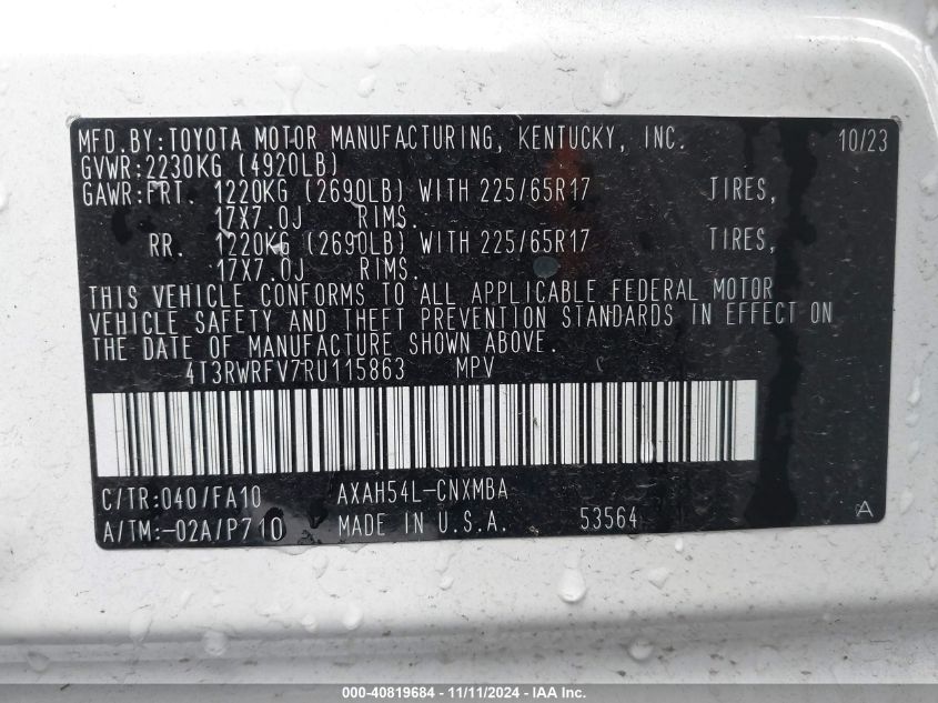 VIN 4T3RWRFV7RU115863 2024 Toyota RAV4, Hybrid Xle no.9