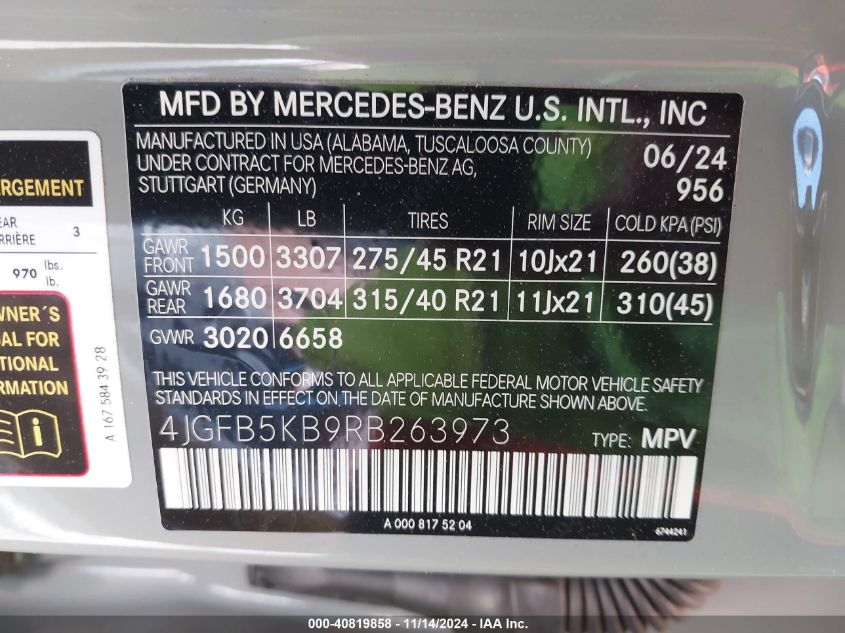 2024 Mercedes-Benz Gle 450 4Matic VIN: 4JGFB5KB9RB263973 Lot: 40819858