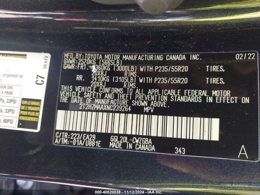 2022 LEXUS RX 350 - 2T2HZMAAXNC239264