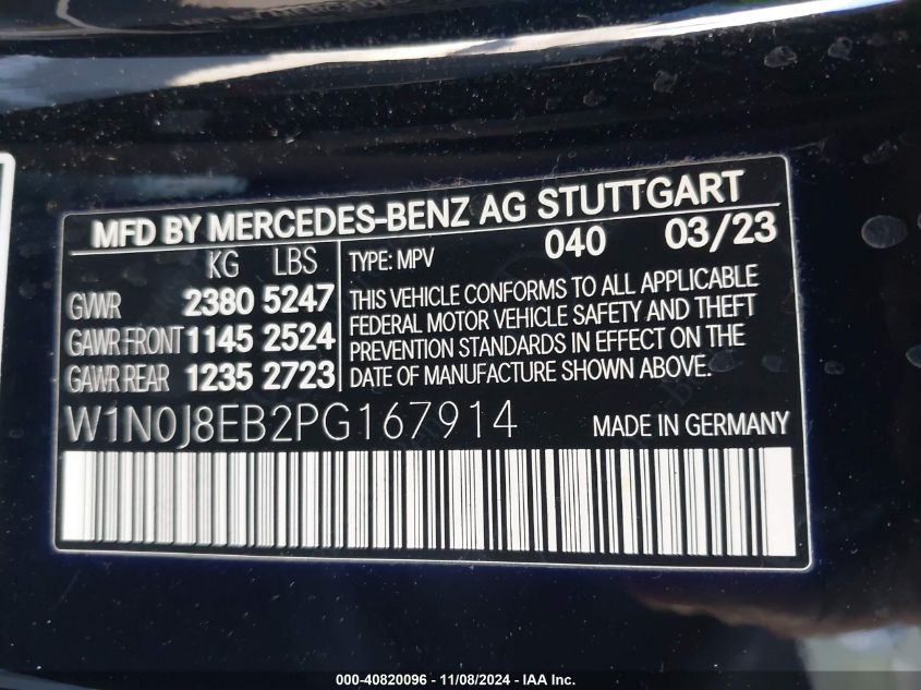 2023 Mercedes-Benz Glc 300 4Matic Coupe VIN: W1N0J8EB2PG167914 Lot: 40820096