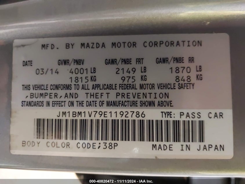 2014 MAZDA MAZDA3 I TOURING - JM1BM1V79E1192786