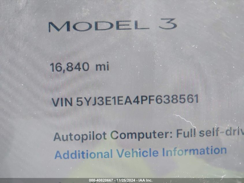 VIN 5YJ3E1EA4PF638561 2023 Tesla Model 3, Rear-Whee... no.9