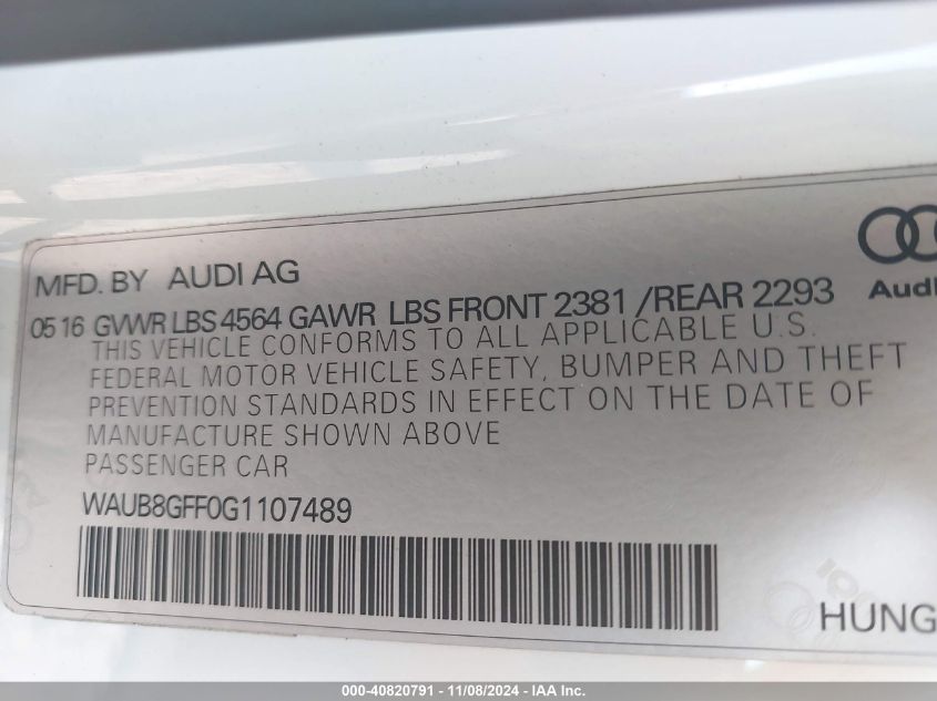 2016 AUDI A3 2.0T PREMIUM - WAUB8GFF0G1107489