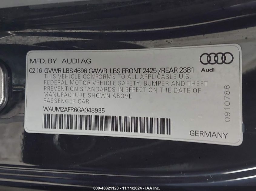 2016 Audi A5 2.0T Premium VIN: WAUM2AFR6GA048935 Lot: 40821120