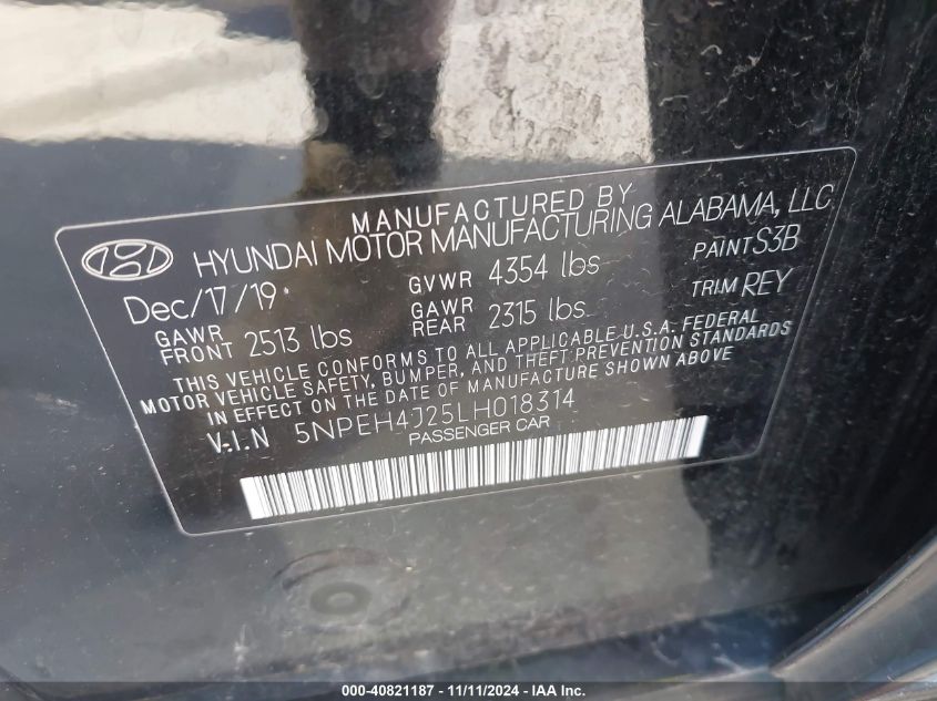 2020 HYUNDAI SONATA LIMITED - 5NPEH4J25LH018314