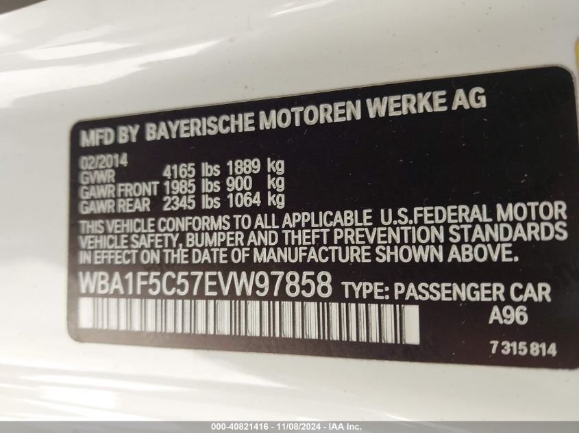 2014 BMW 228I VIN: WBA1F5C57EVW97858 Lot: 40821416