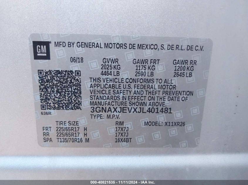 2018 CHEVROLET EQUINOX LT - 3GNAXJEVXJL401481