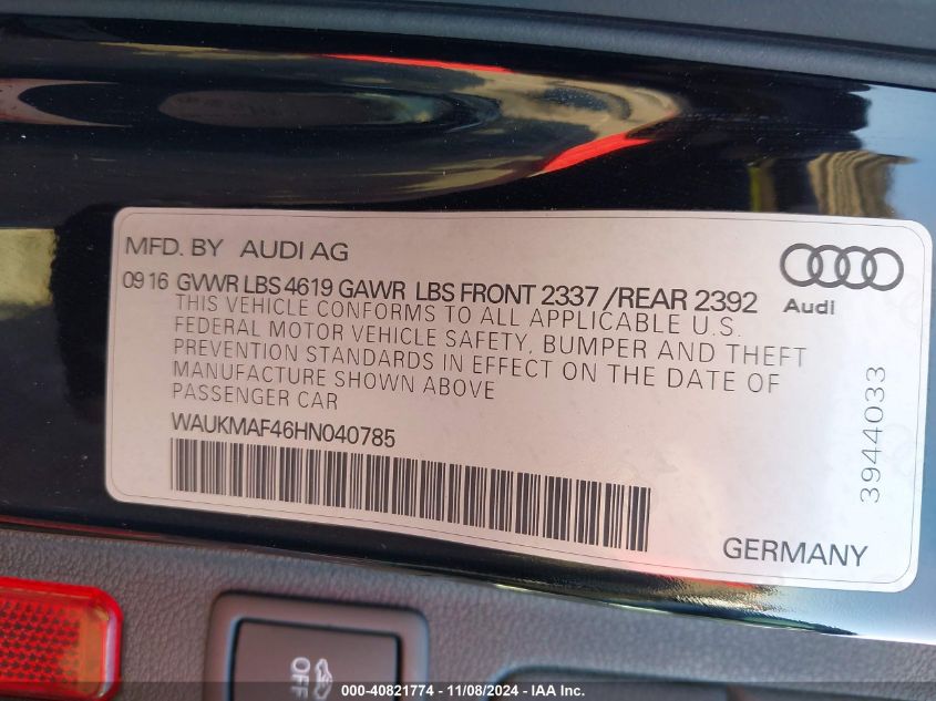 2017 AUDI A4 ULTRA PREMIUM - WAUKMAF46HN040785