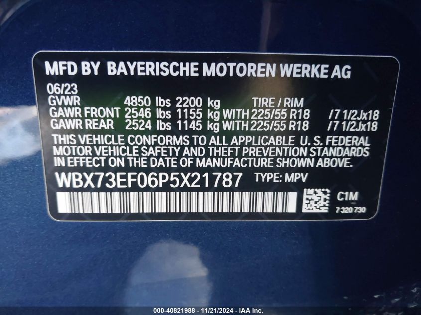 2023 BMW X1 xDrive28I VIN: WBX73EF06P5X21787 Lot: 40821988