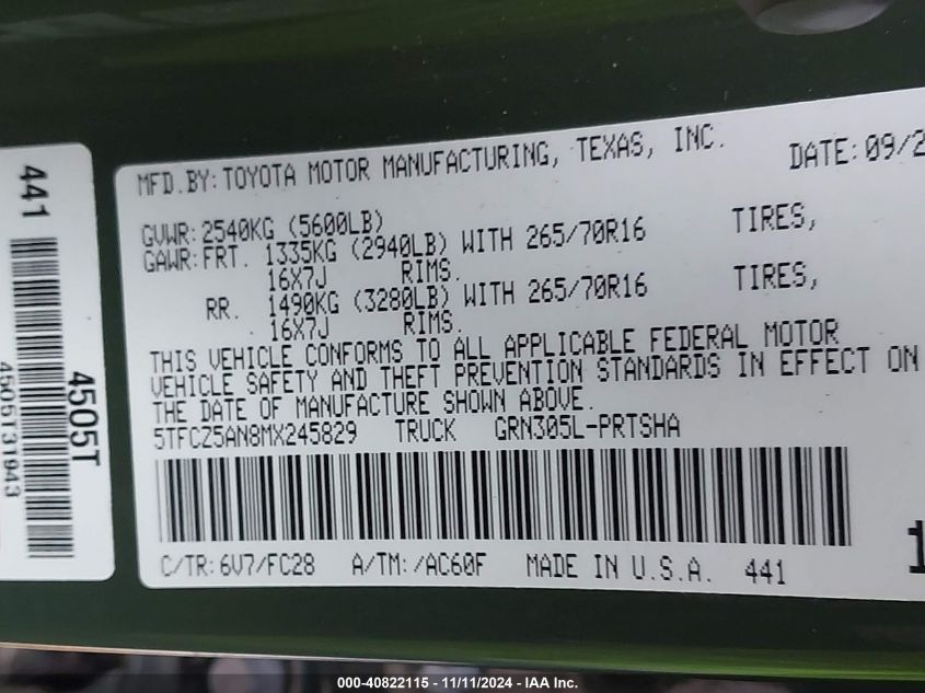 2021 TOYOTA TACOMA SR5 V6 - 5TFCZ5AN8MX245829