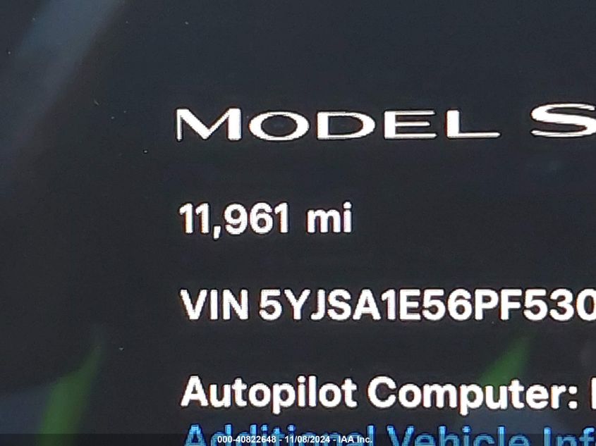 2023 Tesla Model S Dual Motor All-Wheel Drive/Standard Range VIN: 5YJSA1E56PF530498 Lot: 40822648