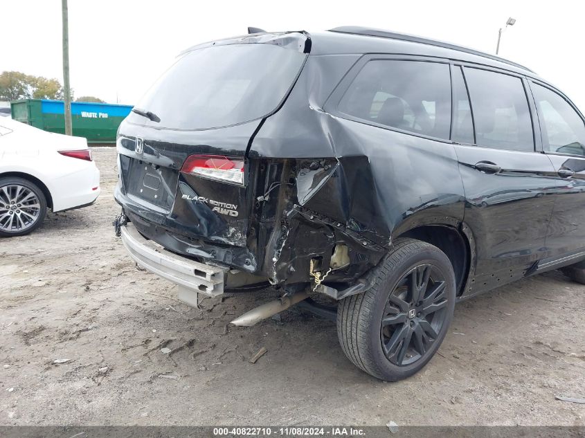 2022 Honda Pilot Awd Black Edition VIN: 5FNYF6H7XNB088182 Lot: 40822710