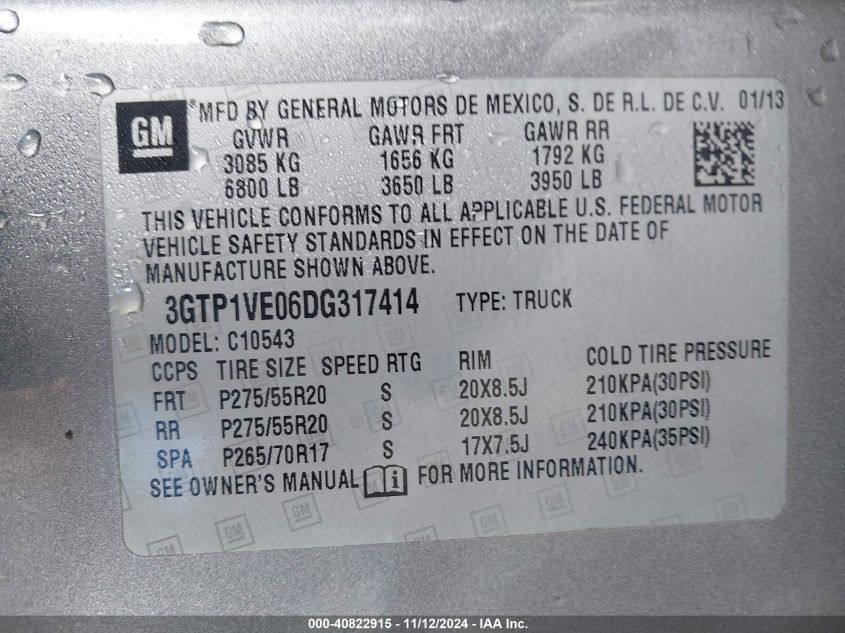 VIN 3GTP1VE06DG317414 2013 GMC SIERRA 1500 no.9