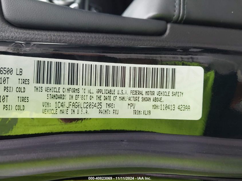 VIN 1C4RJFAG0LC206425 2020 Jeep Grand Cherokee, Lar... no.9