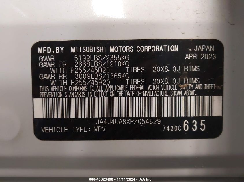 2023 Mitsubishi Outlander Se 2.5 VIN: JA4J4UA8XPZ054829 Lot: 40823406