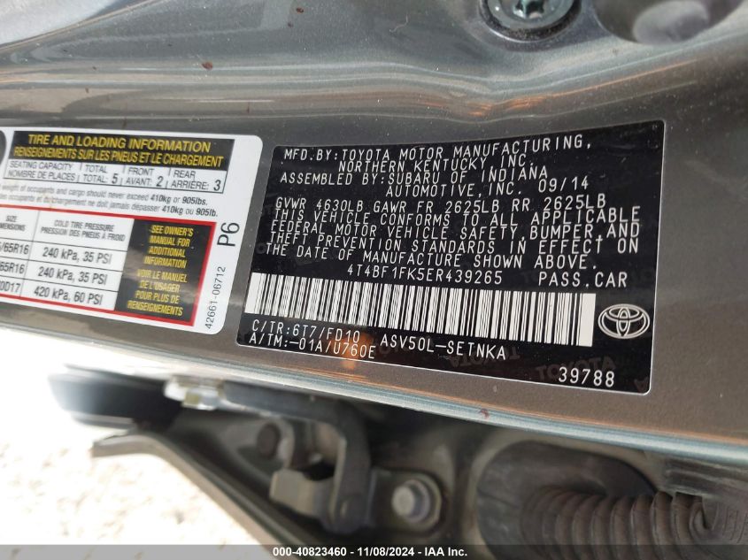 VIN 4T4BF1FK5ER439265 2014 TOYOTA CAMRY no.9