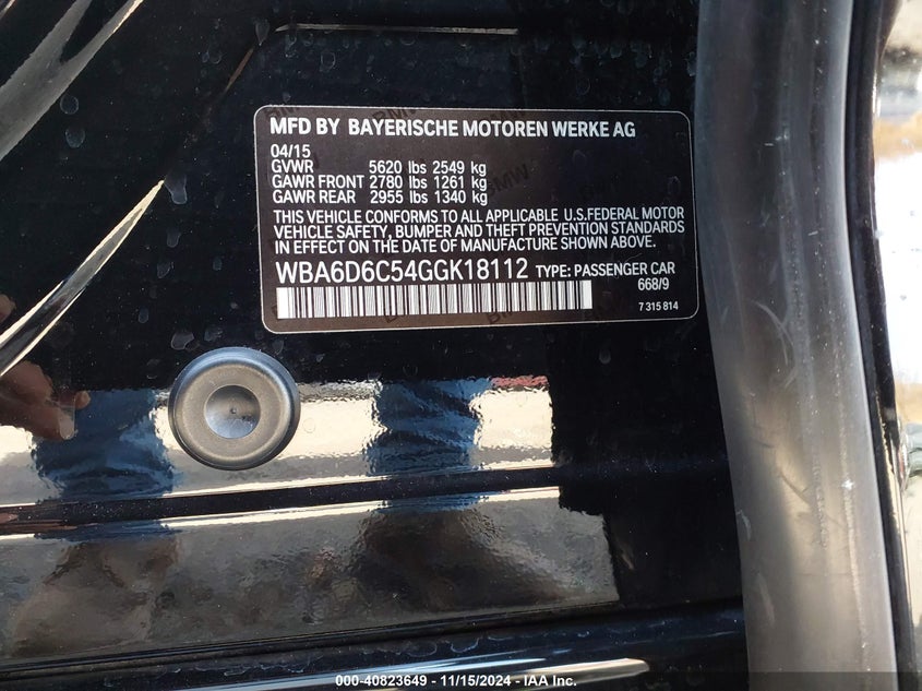 2016 BMW 650I GRAN COUPE XDRIVE - WBA6D6C54GGK18112